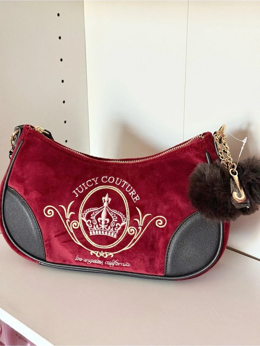 Juicy Couture Velour Crown Shoulder Bag Red & Black